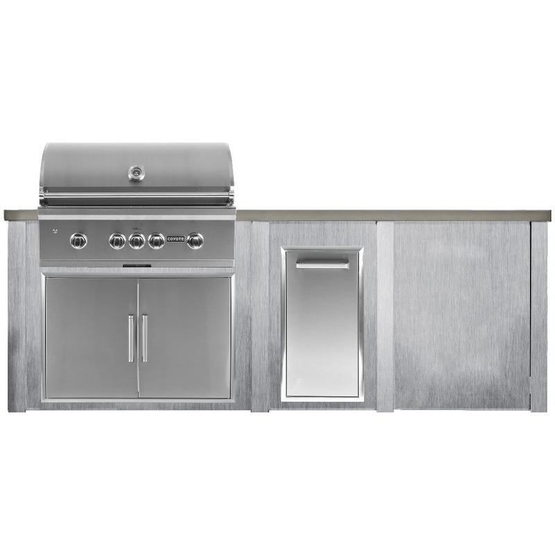 Haven 96-Inch Outdoor Kitchen Island with Trash Center, Plain Panel & Gas Grill