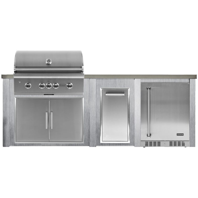 Haven 96-Inch Outdoor Kitchen Island with Trash Center, 24-Inch Refrigerator & Gas Grill