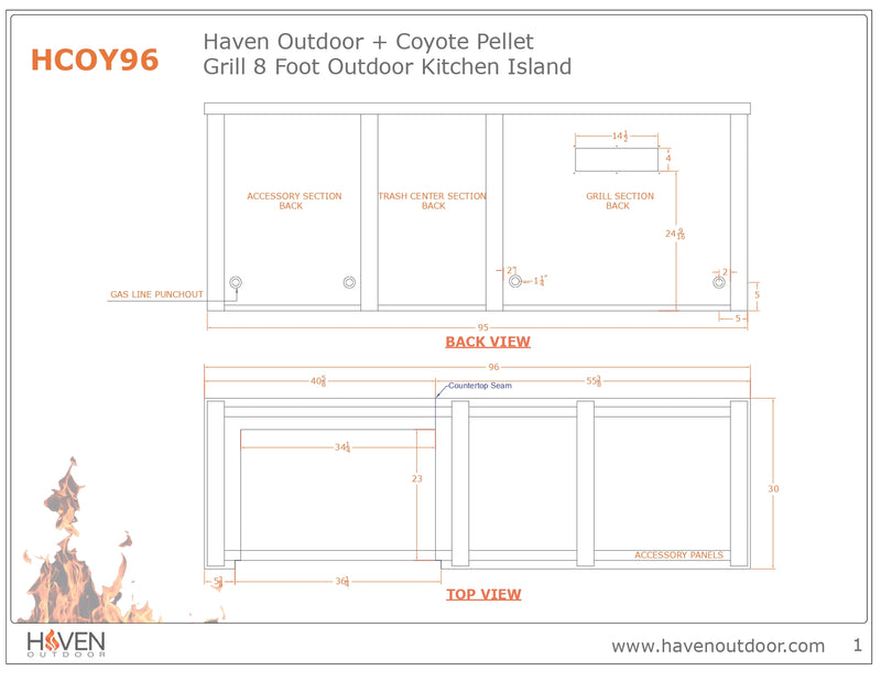 Haven 96-Inch Outdoor Kitchen Island with 36-Inch Pellet Grill, Trash Drawer & Storage Drawer