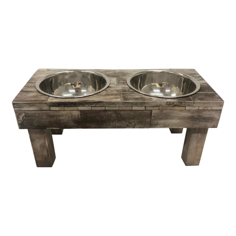 Huntley Pet Berjen Table Large Double Feeder, Brown Wash | GW STORE