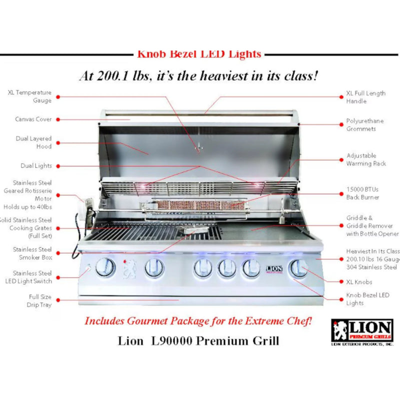 Lion L90000 40-Inch 5-Burner Stainless Steel Built-In Natural Gas Grill