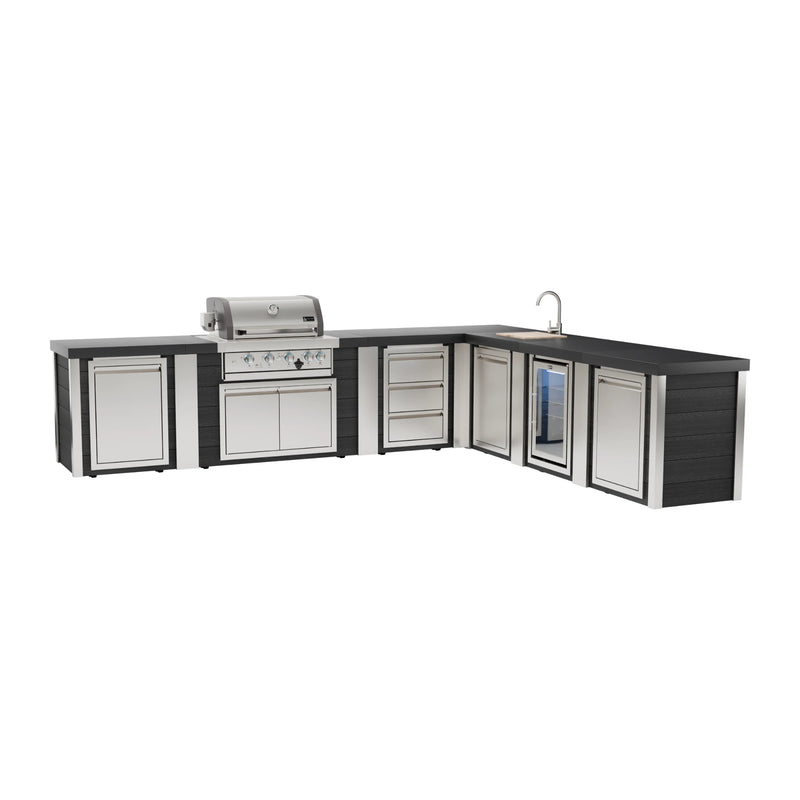 Mont Alpi MA400-E90ABCDG Artwood Elite Series 4-Burner L-Shaped Outdoor Kitchen with Fridge, Sink, Storage, Drawers and Trash | GW STORE