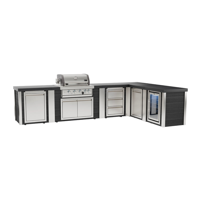 Mont Alpi MA400-E90ABCD Artwood Elite Series 4-Burner L-Shaped Outdoor Kitchen with Fridge, Storage, Drawers and Trash | GW STORE