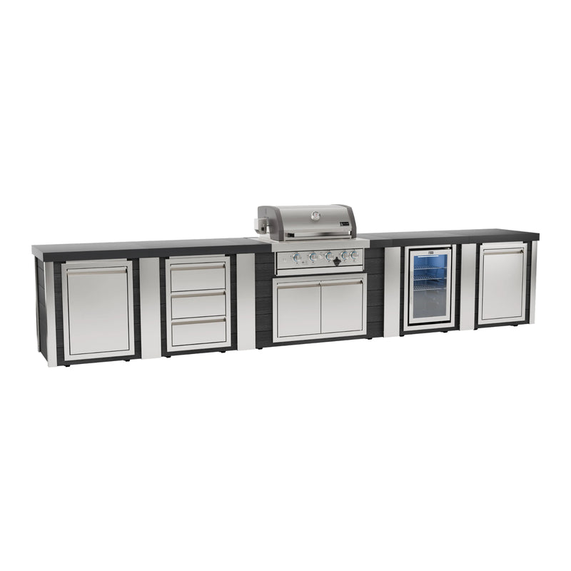Mont Alpi MA400-EABCD Artwood Elite Series 4-Burner Outdoor Kitchen with Fridge, Storage, Drawers and Trash | GW STORE