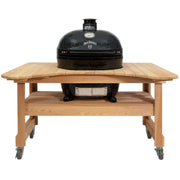 Primo Jack Daniels Edition Oval XL 400 Ceramic Kamado Grill On Curved Cypress Table w/ Stainless Steel Grates | GW STORE
