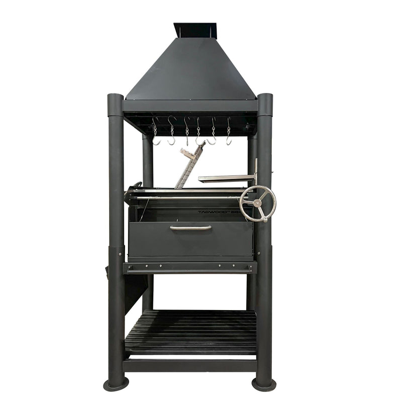 Tagwood BBQ02SIB Premium Freestanding Black Santa Maria Argentine Grill - "The Beast" | GW STORE