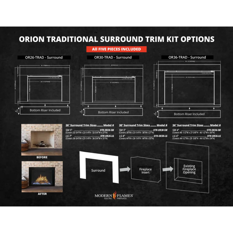 Modern Flames 5" Small Surround for Orion 26" | GW STORE