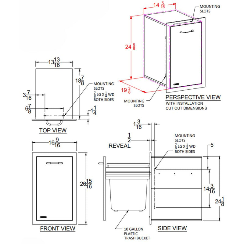 Bull 56960 Slim Stainless Steel 10 Gallon Roll-Out Trash Drawer w/ Reveal | Buy at GW STORE
