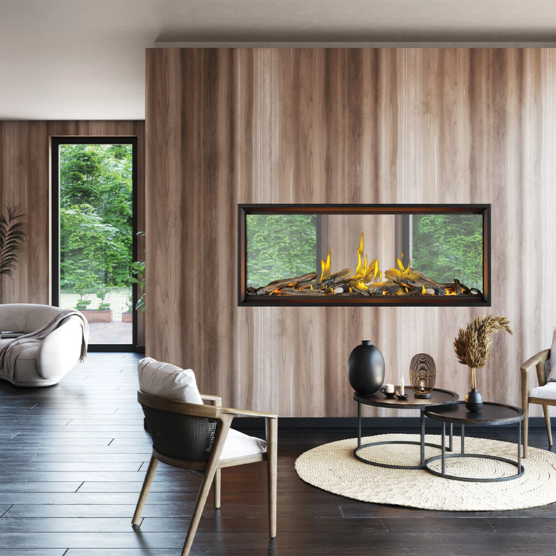 Napoleon Tall Linear Vector™ 74 See Through Direct Vent Natural Gas Fireplace w/ Luminous Logs - Electronic Ignition | GW STORE