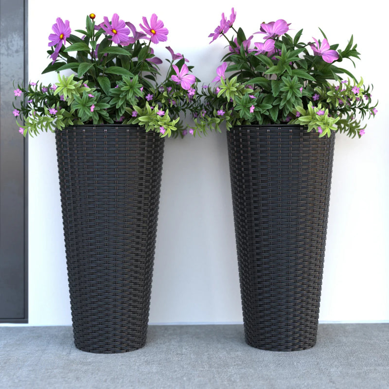 Well Traveled Living Noah Round Wicker Planter 2-piece Set in Black | GW STORE