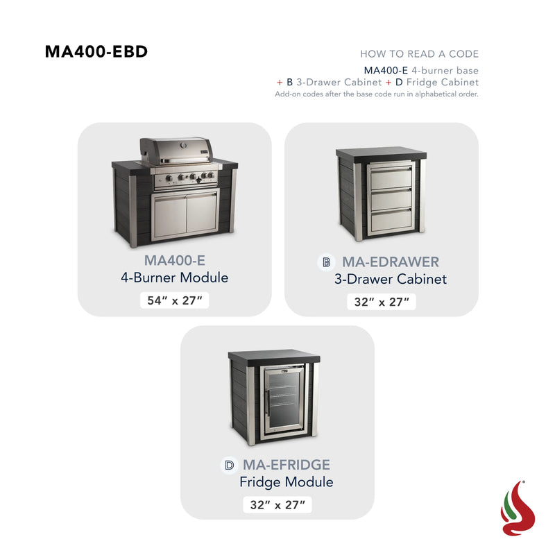 Mont Alpi MA400-EBD Artwood Elite Series 4-Burner Outdoor Kitchen with Fridge and Drawers | GW STORE
