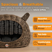 Huntley Pet Wicker Cat Shaped Play House Pet Bed w/ Cushion | GW STORE