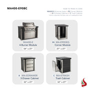 Mont Alpi MA400-E90BC Artwood Elite Series 4-Burner L-Shaped Outdoor Kitchen with Drawers and Trash | GW STORE