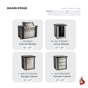 Mont Alpi MA400-E90AB Artwood Elite Series 4-Burner L-Shaped Outdoor Kitchen with Storage and Drawers | GW STORE