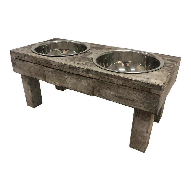Huntley Pet Berjen Table Large Double Feeder, Brown Wash | GW STORE