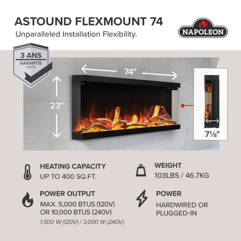 Napoleon Astound 74 FlexMount Electric Fireplace | GW STORE