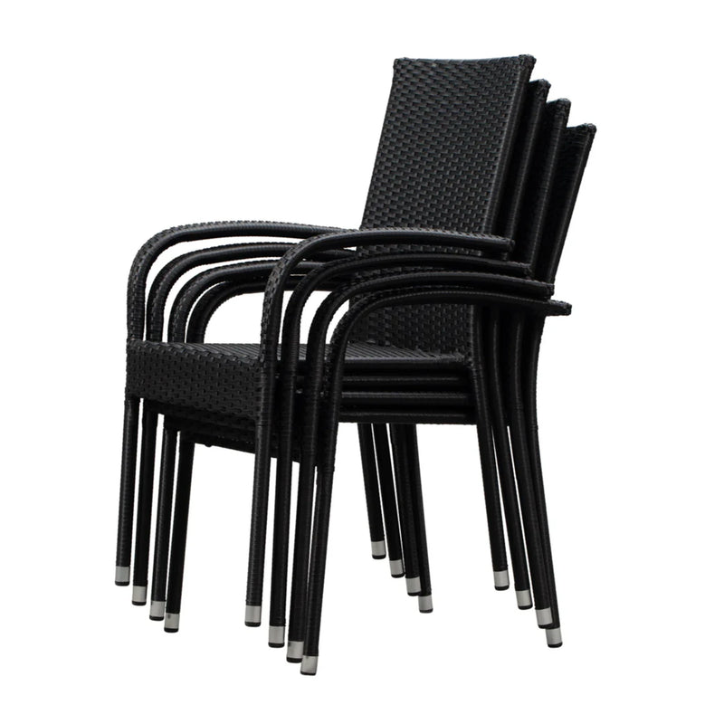 Well Traveled Living Set of 4 Black Morgan Outdoor Wicker Chairs | GW STORE