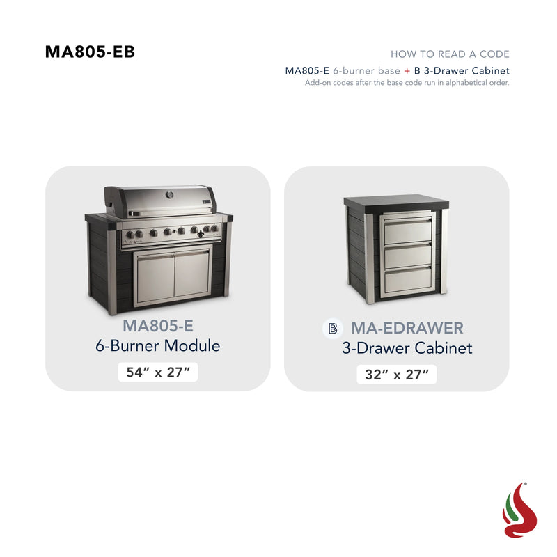 Mont Alpi MA805-EB Artwood Elite Series 6-Burner Outdoor Kitchen with Drawers | GW STORE