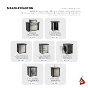Mont Alpi MA400-E90ABCDG Artwood Elite Series 4-Burner L-Shaped Outdoor Kitchen with Fridge, Sink, Storage, Drawers and Trash | GW STORE