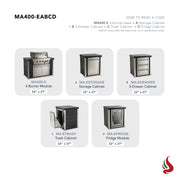 Mont Alpi MA400-EABCD Artwood Elite Series 4-Burner Outdoor Kitchen with Fridge, Storage, Drawers and Trash | GW STORE