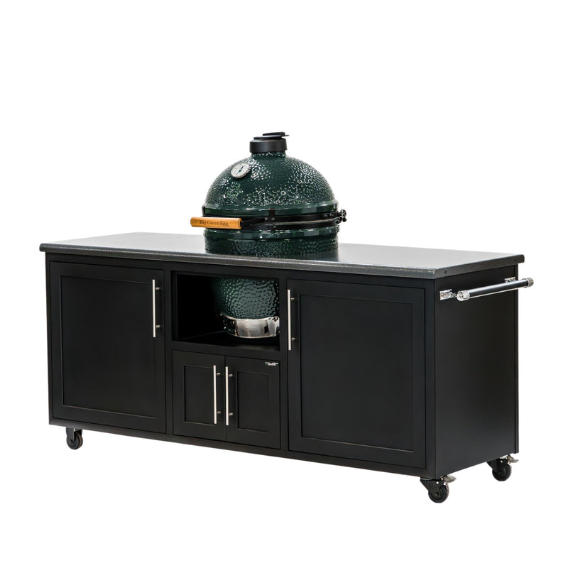 Challenger Designs Torch 76-Inch Cart for Large EGG w/ Silver Vein Countertop & Textured Black Shaker Cabinet | GW STORE