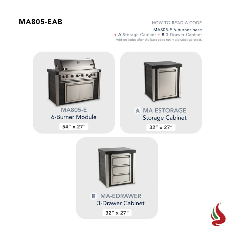 Mont Alpi MA805-EAB Artwood Elite Series 6-Burner Outdoor Kitchen with Storage and Drawers | GW STORE
