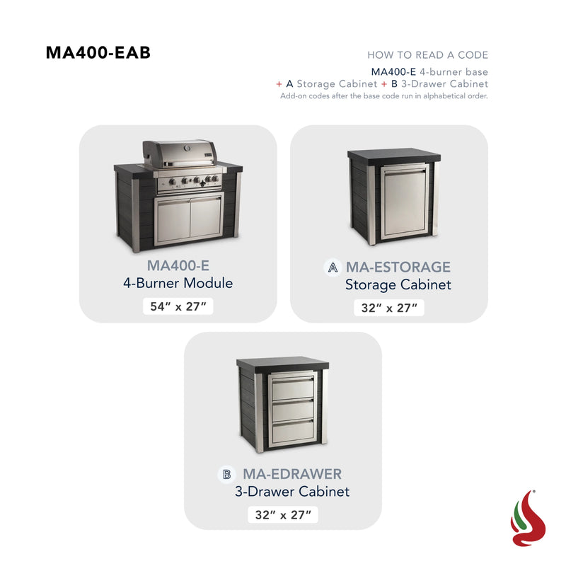 Mont Alpi MA400-EAB Artwood Elite Series 4-Burner Outdoor Kitchen with Storage and Drawers | GW STORE