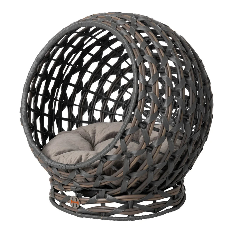 Huntley Pet Hemisphere Rattan Pet Bed, Grey | GW STORE