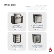 Mont Alpi MA400-EABD Artwood Elite Series 4-Burner Outdoor Kitchen with Fridge, Storage and Drawers | GW STORE