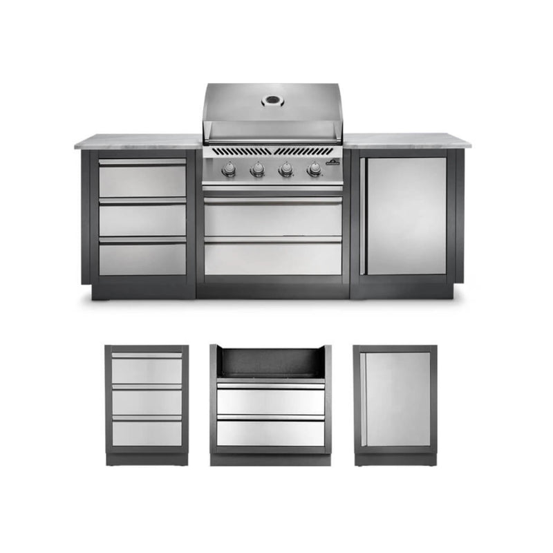 Napoleon Oasis 100 Outdoor Kitchen Isalnd w/ Built-in 500 Series 32 Propane Grill  & Valet Gray Granite Countertop | GW STORE