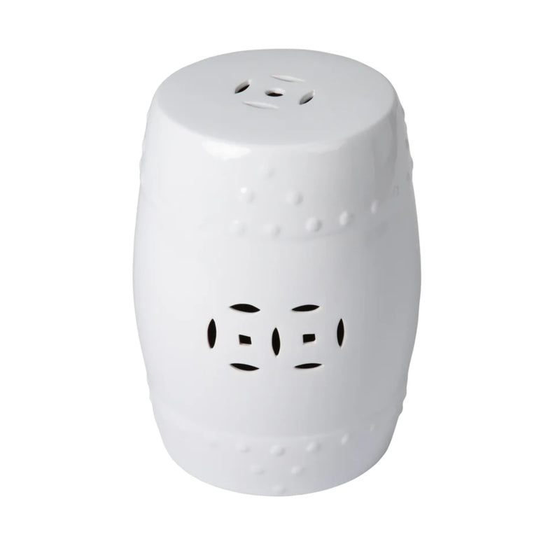 Well Traveled Living Double-Medallion Ceramic Stool in Optic White | GW STORE