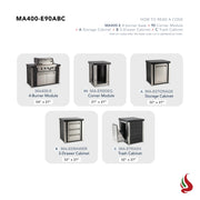 Mont Alpi MA400-E90ABC Artwood Elite Series 4-Burner L-Shaped Outdoor Kitchen with Storage, Drawers and Trash | GW STORE