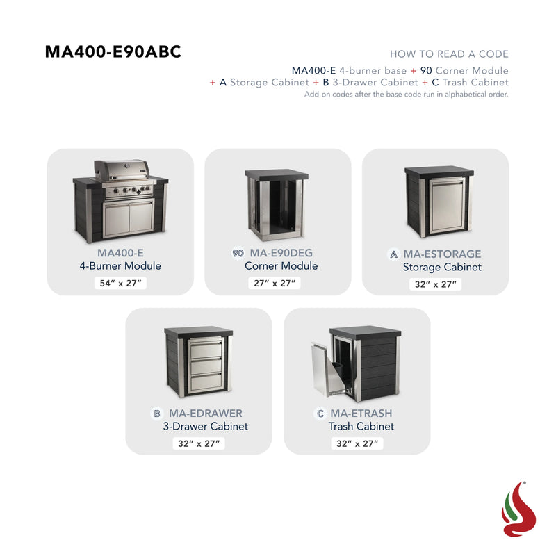 Mont Alpi MA400-E90ABC Artwood Elite Series 4-Burner L-Shaped Outdoor Kitchen with Storage, Drawers and Trash | GW STORE