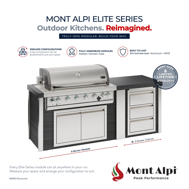 Mont Alpi MA805-EB Artwood Elite Series 6-Burner Outdoor Kitchen with Drawers | GW STORE