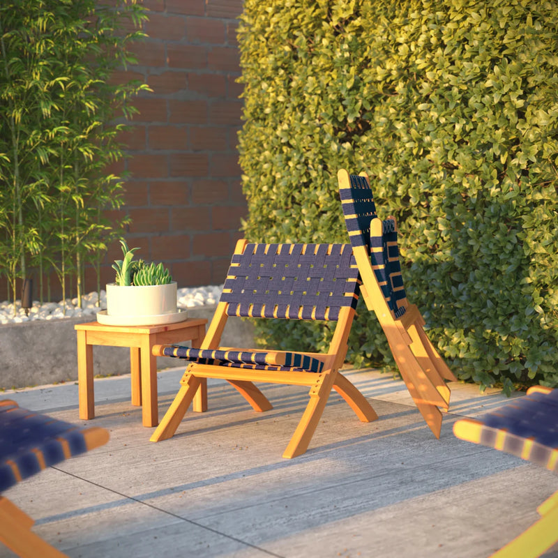 Well Traveled Living Sava Folding Chair in Navy Blue Webbing | GW STORE
