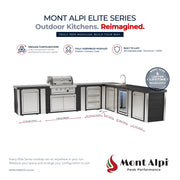 Mont Alpi MA400-E90ABCDG Artwood Elite Series 4-Burner L-Shaped Outdoor Kitchen with Fridge, Sink, Storage, Drawers and Trash | GW STORE