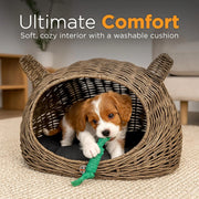 Huntley Pet Wicker Cat Shaped Play House Pet Bed w/ Cushion | GW STORE