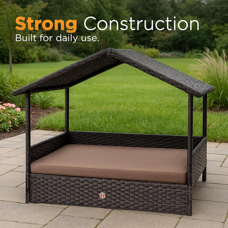 Huntley Pet Rattan Wicker Cabana Raised Pet Bed | GW STORE