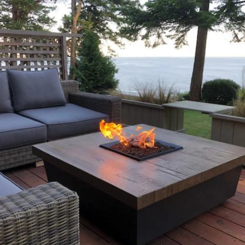 American Fyre Designs Contempo Square Reclaimed Wood Selection  Fire Table | GW STORE