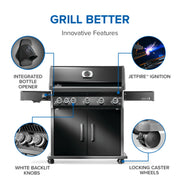 Napoleon Rogue PRO 625 SIB Black Freestanding Gas Grill w/ Infrared Side Burner | GW STORE