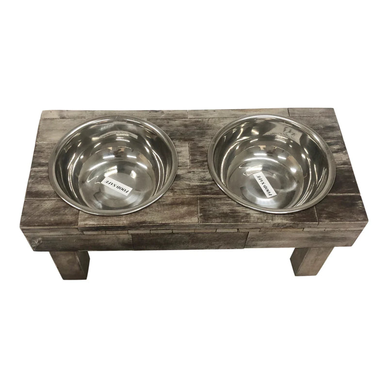 Huntley Pet Berjen Table Small Double Feeder, Brown Wash | GW STORE