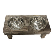 Huntley Pet Berjen Table Large Double Feeder, Brown Wash | GW STORE