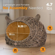 Huntley Pet Wicker Cat Shaped Play House Pet Bed w/ Cushion | GW STORE