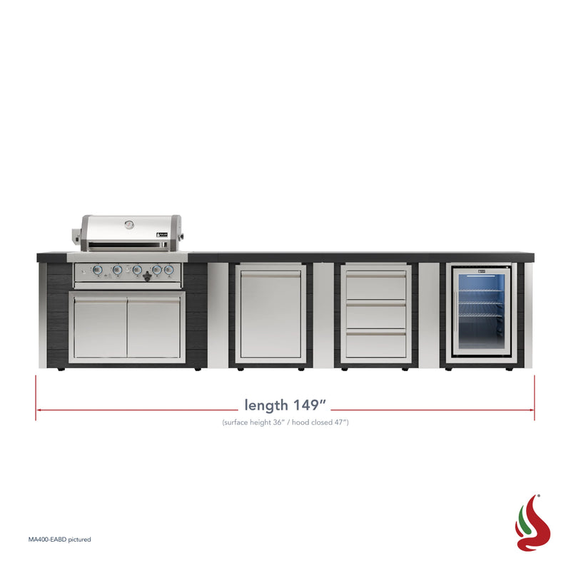 Mont Alpi MA400-EABD Artwood Elite Series 4-Burner Outdoor Kitchen with Fridge, Storage and Drawers | GW STORE
