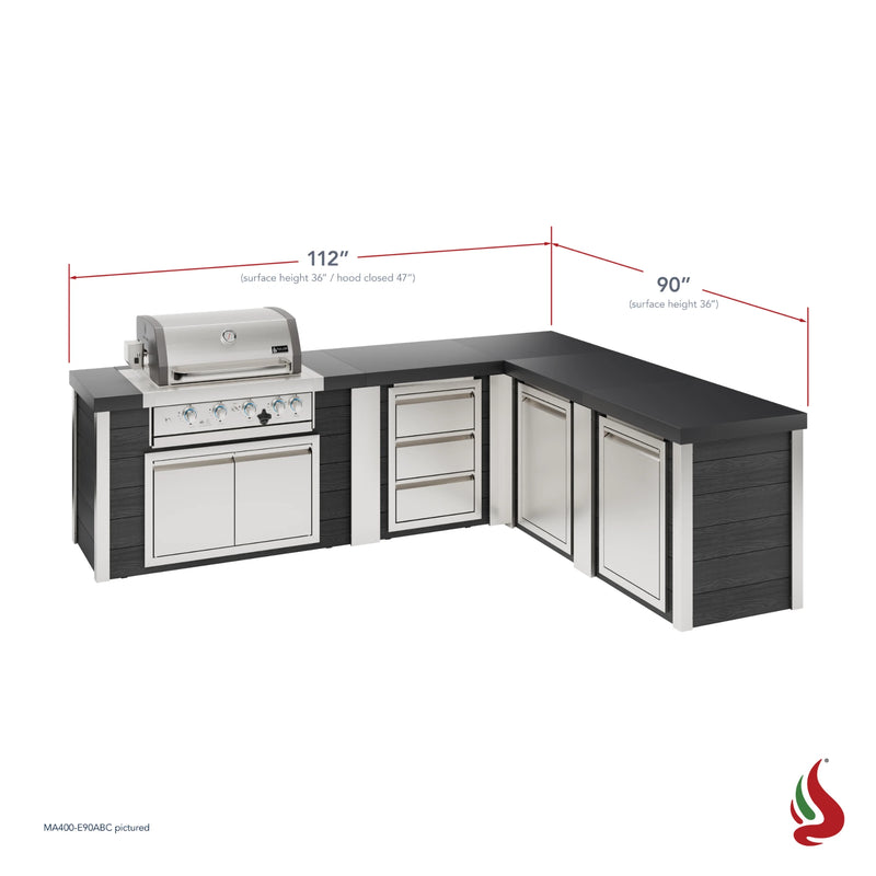 Mont Alpi MA400-E90ABC Artwood Elite Series 4-Burner L-Shaped Outdoor Kitchen with Storage, Drawers and Trash | GW STORE