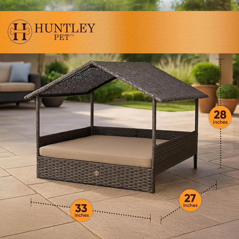 Huntley Pet Rattan Wicker Cabana Raised Pet Bed | GW STORE