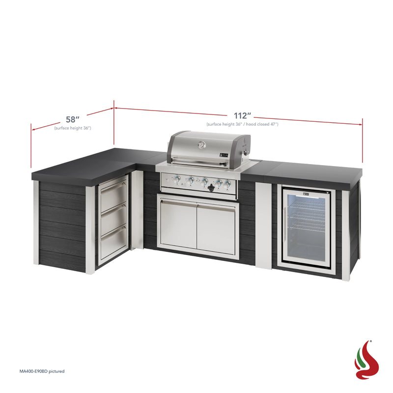 Mont Alpi MA400-E90BD Artwood Elite Series 4-Burner L-Shaped Outdoor Kitchen with Fridge and Drawers | GW STORE