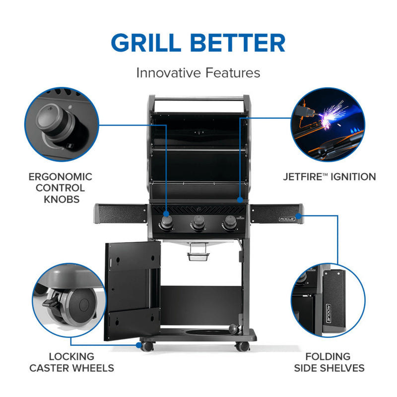 Napoleon Rogue 425 Natural Gas Grill with Stainless Steel Grids and Folding Shelves
