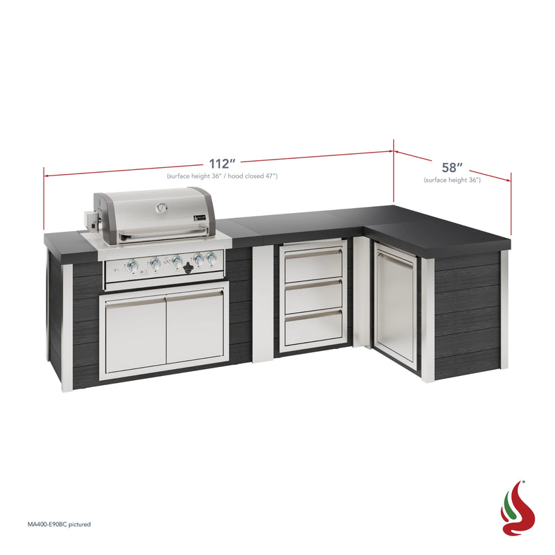 Mont Alpi MA400-E90BC Artwood Elite Series 4-Burner L-Shaped Outdoor Kitchen with Drawers and Trash | GW STORE