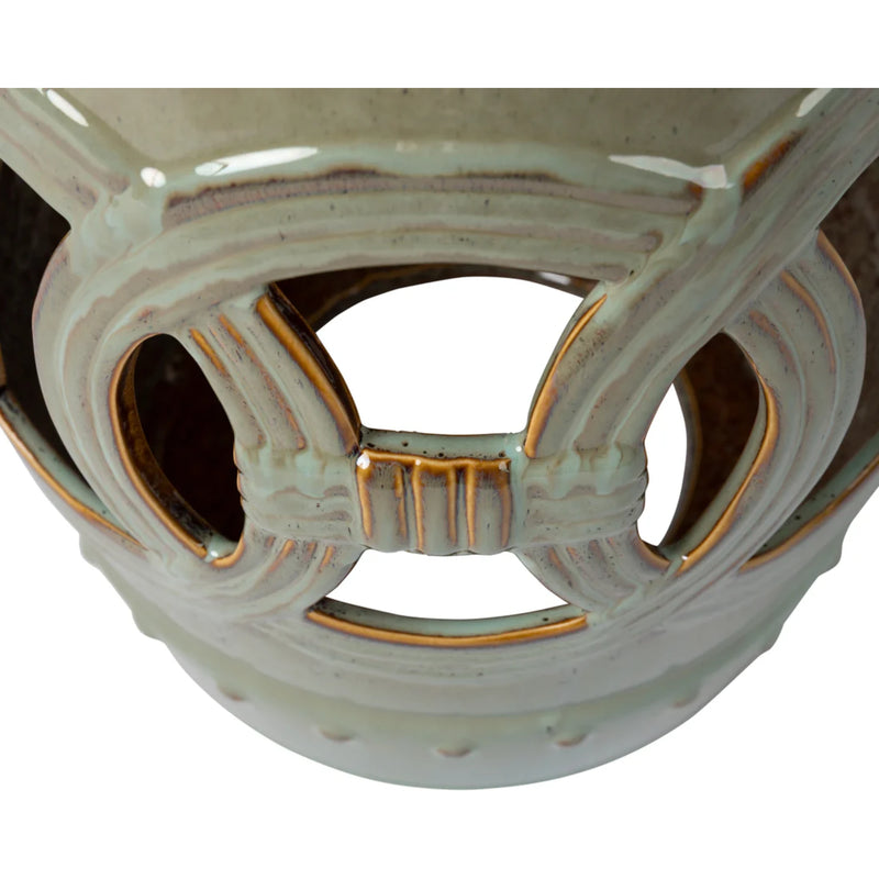 Well Traveled Living Large Medallion Ceramic Stool in Olive Jade Green | GW STORE